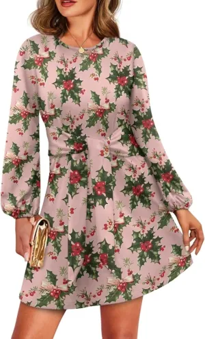 TODIYADDU Womens Dresses Trendy Cocktail Dresses for Wedding Guest Casual Fall Dresses Ladies Long Sleeve Tie Waist Dress