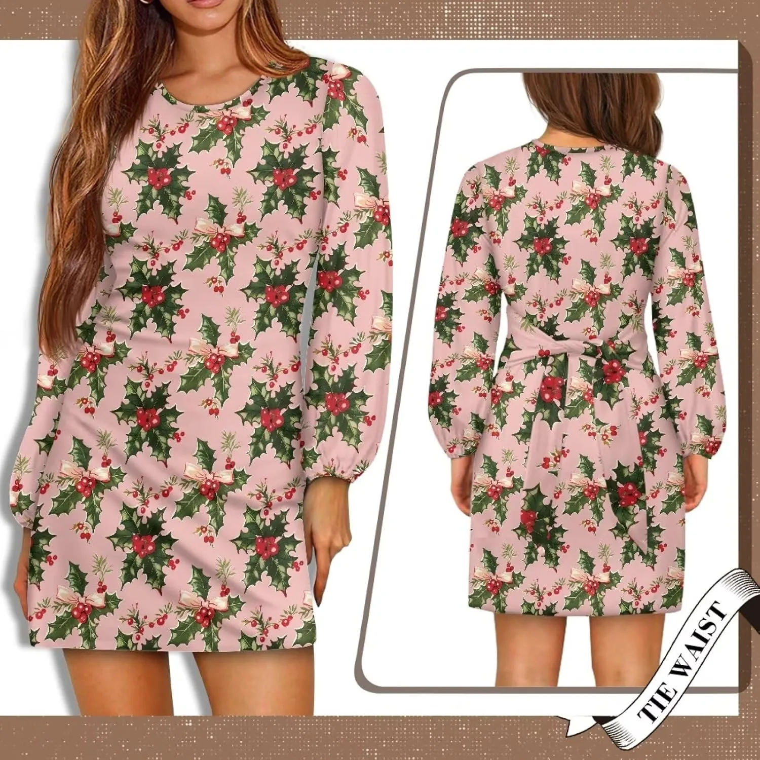 TODIYADDU Womens Dresses Trendy Cocktail Dresses for Wedding Guest Casual Fall Dresses Ladies Long Sleeve Tie Waist Dress