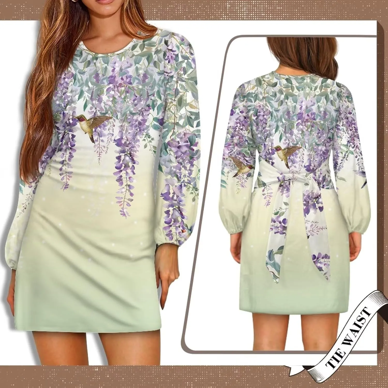 TODIYADDU Womens Dresses Trendy Cocktail Dresses for Wedding Guest Casual Fall Dresses Ladies Long Sleeve Tie Waist Dress