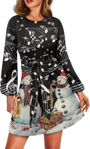 TODIYADDU Womens Dresses Trendy Cocktail Dresses for Wedding Guest Casual Fall Dresses Ladies Long Sleeve Tie Waist Dress
