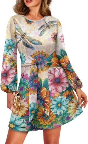 TODIYADDU Womens Dresses Trendy Cocktail Dresses for Wedding Guest Casual Fall Dresses Ladies Long Sleeve Tie Waist Dress