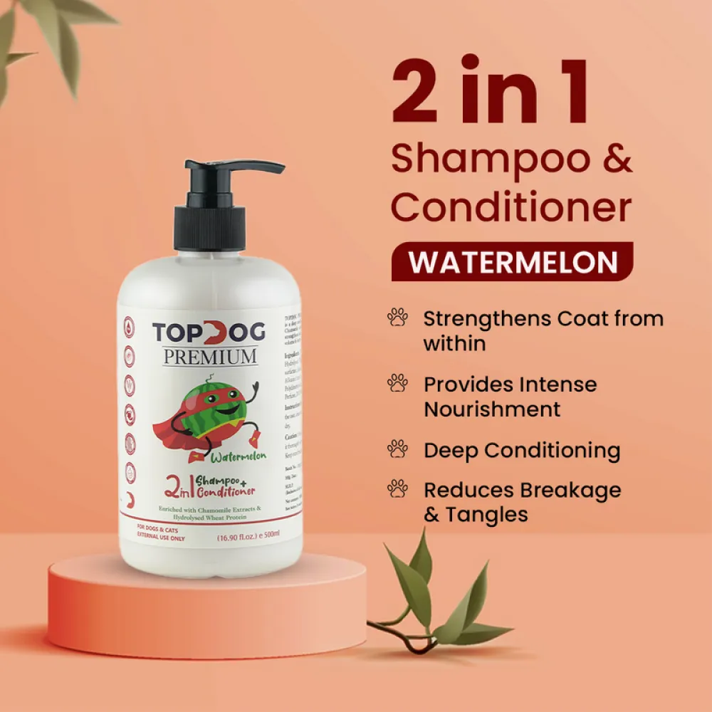 TopDog Premium Watermelon 2 in 1 Shampoo and Conditioner for Dogs and Cats