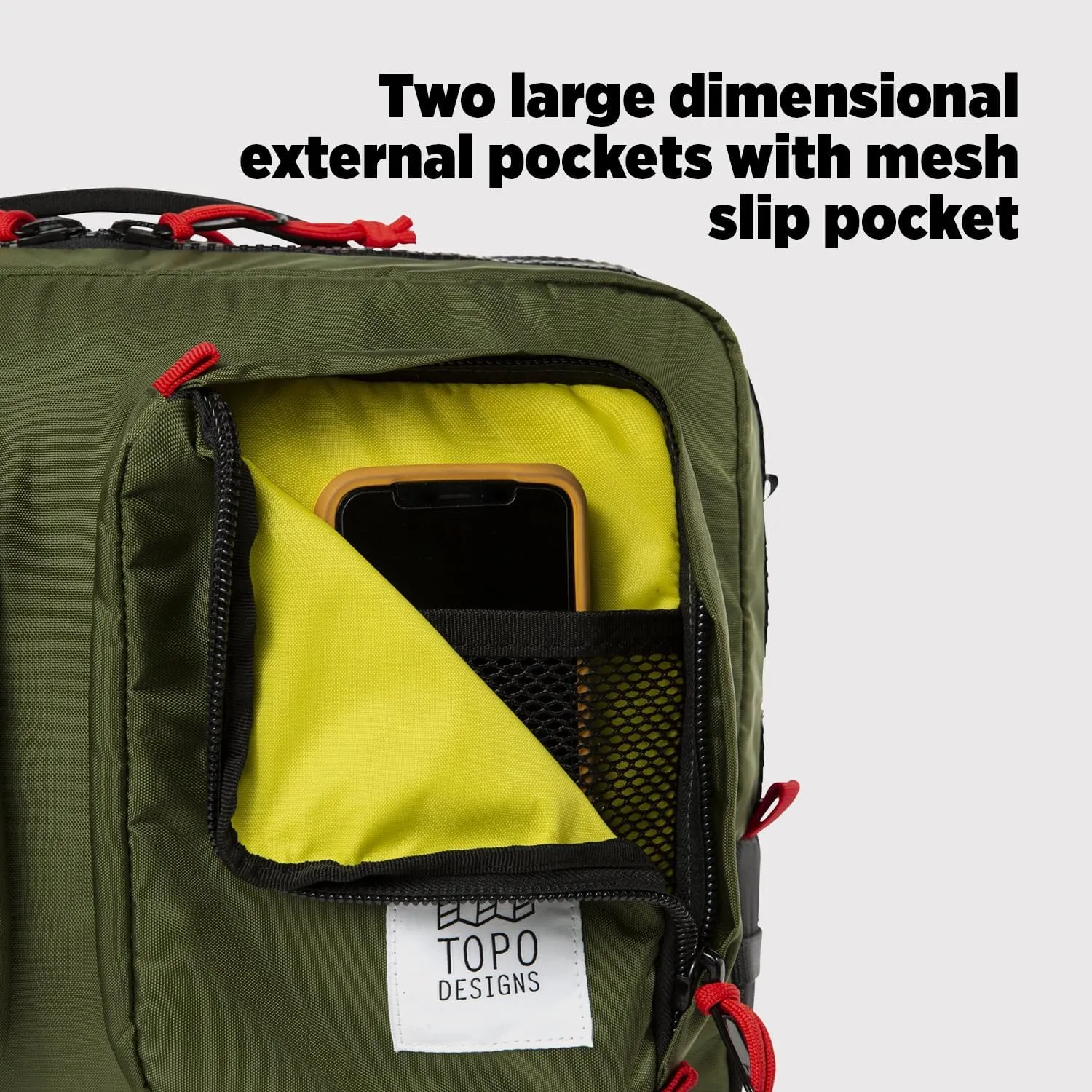 Topo Designs Global Briefcase - Bold Daily Carry Bag, Commuting Travel Pack with Oversized Zips, Signature Denver Style (Eco-Friendly/Black)