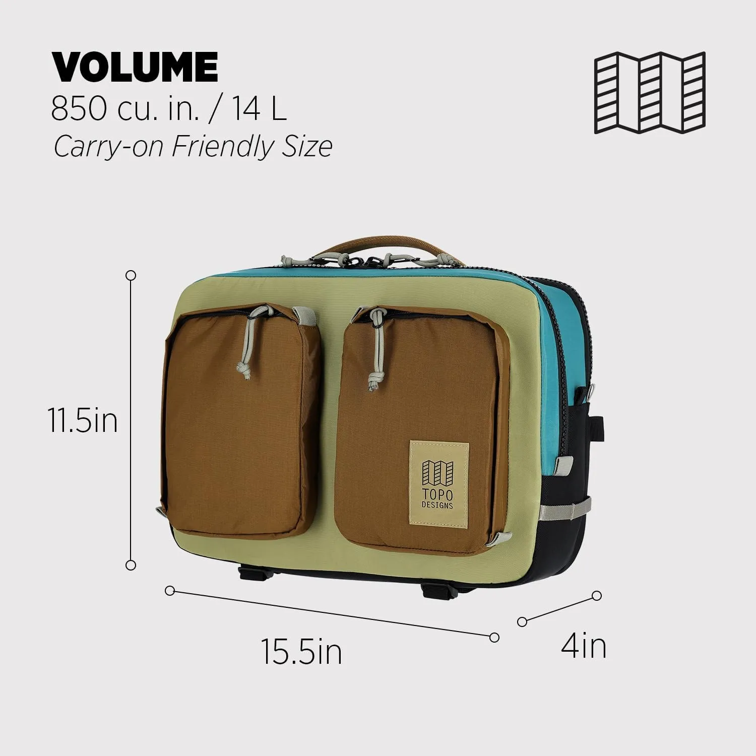 Topo Designs Global Briefcase - Bold Daily Carry Bag, Commuting Travel Pack with Oversized Zips, Signature Denver Style (Eco-Friendly/Caribbean)