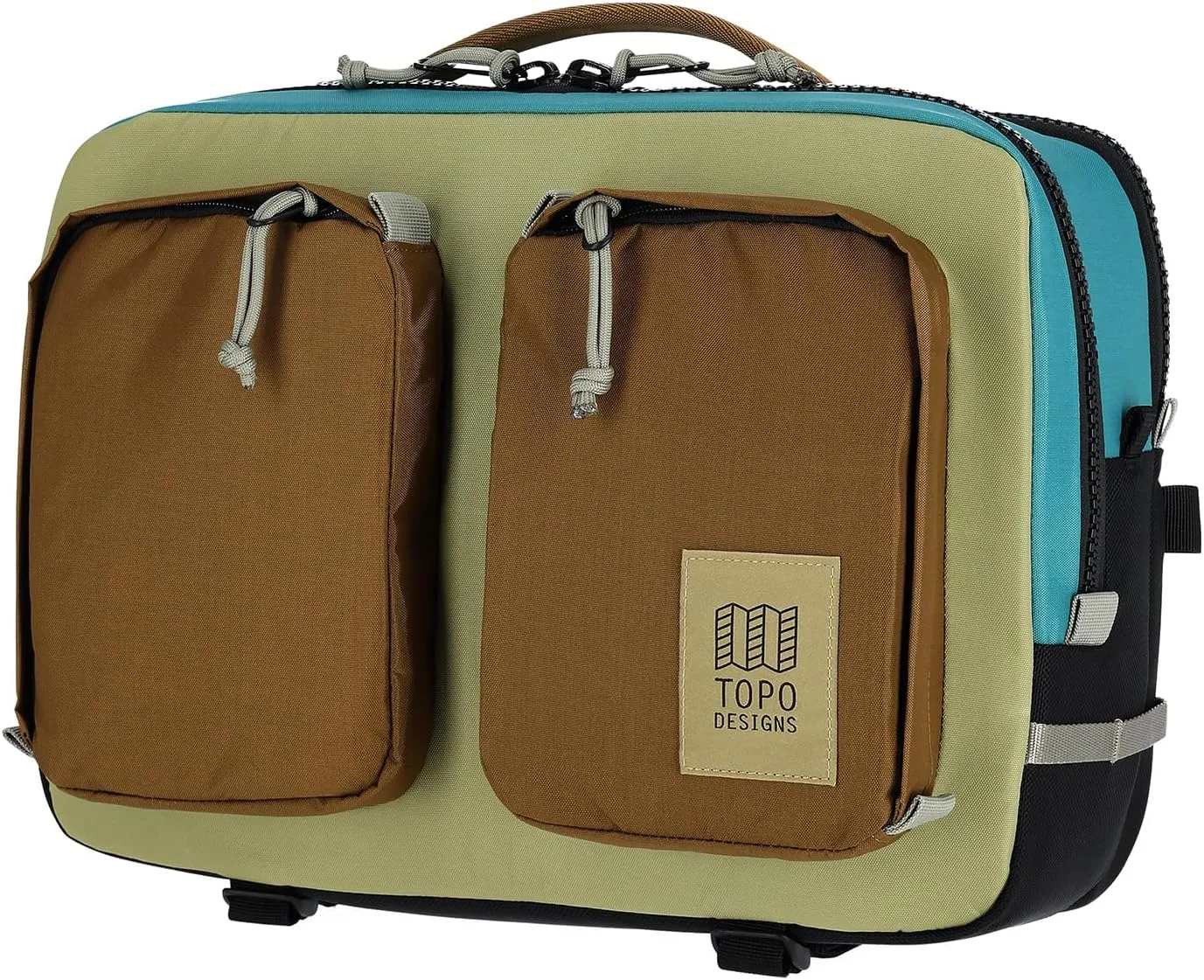 Topo Designs Global Briefcase - Bold Daily Carry Bag, Commuting Travel Pack with Oversized Zips, Signature Denver Style (Eco-Friendly/Caribbean)