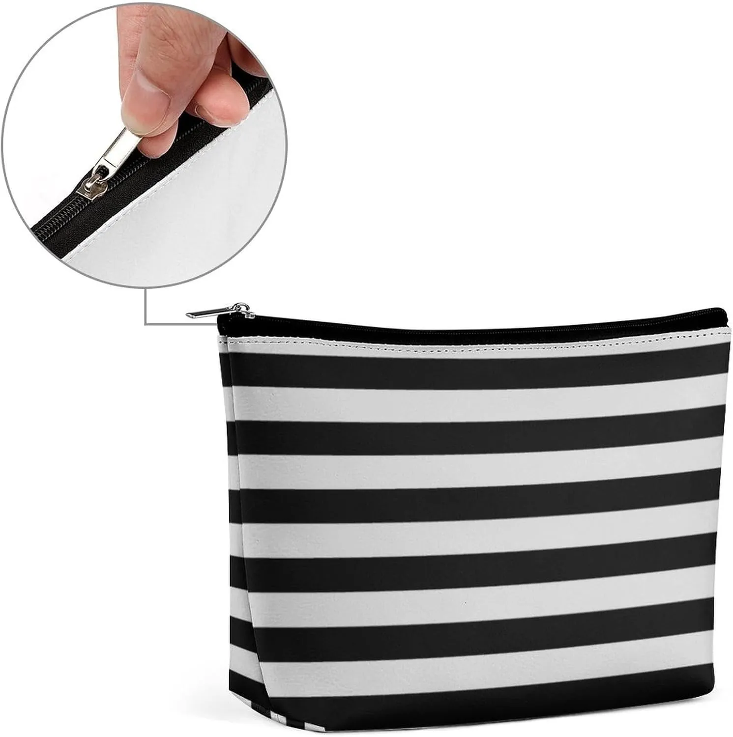 Travel Makeup Bag, Elegant Gray Black Bold Striped Pattern Cosmetic Bags for Women Large Capacity Waterproof Toiletry Pouch Make up Organizer