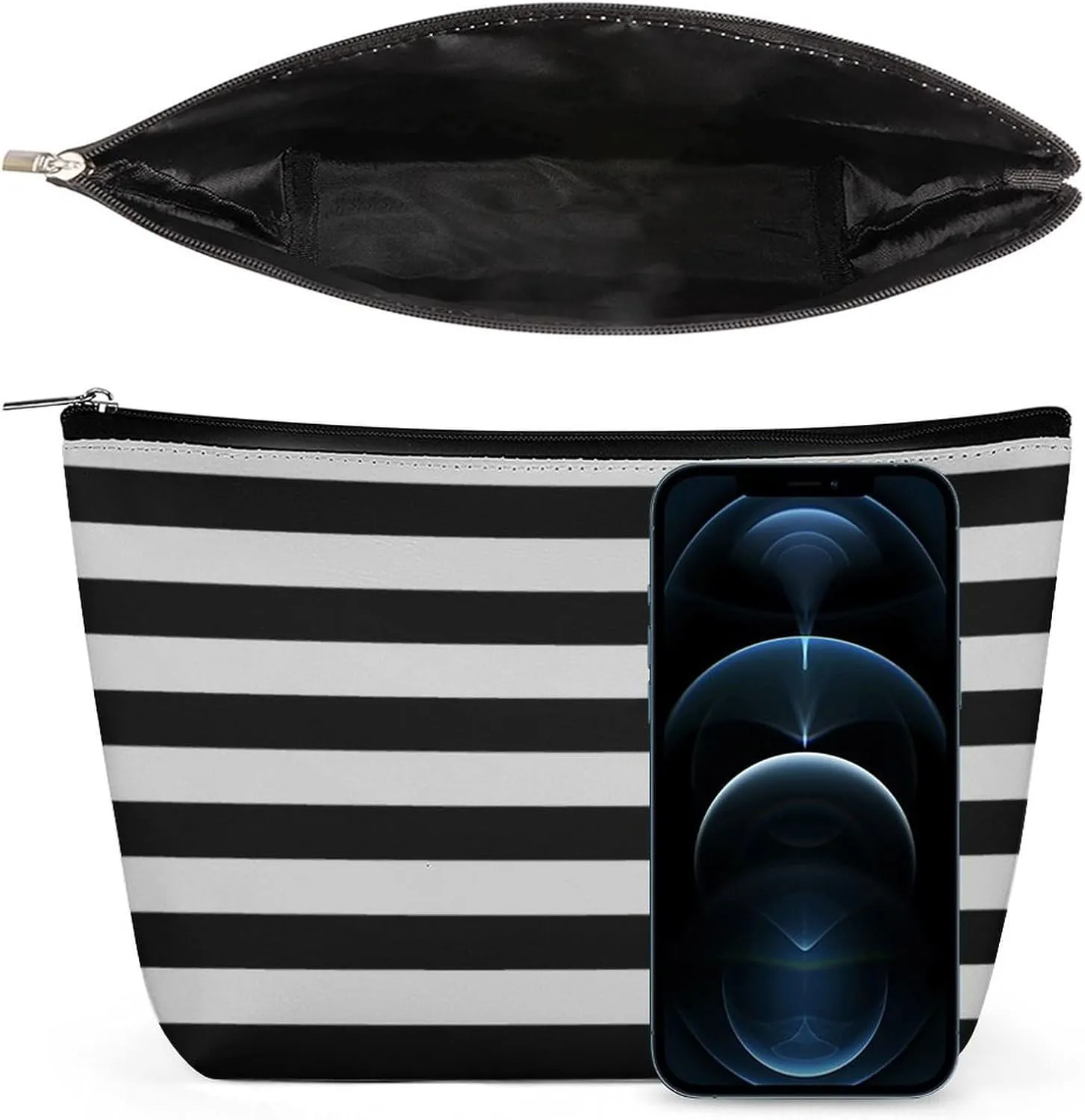 Travel Makeup Bag, Elegant Gray Black Bold Striped Pattern Cosmetic Bags for Women Large Capacity Waterproof Toiletry Pouch Make up Organizer