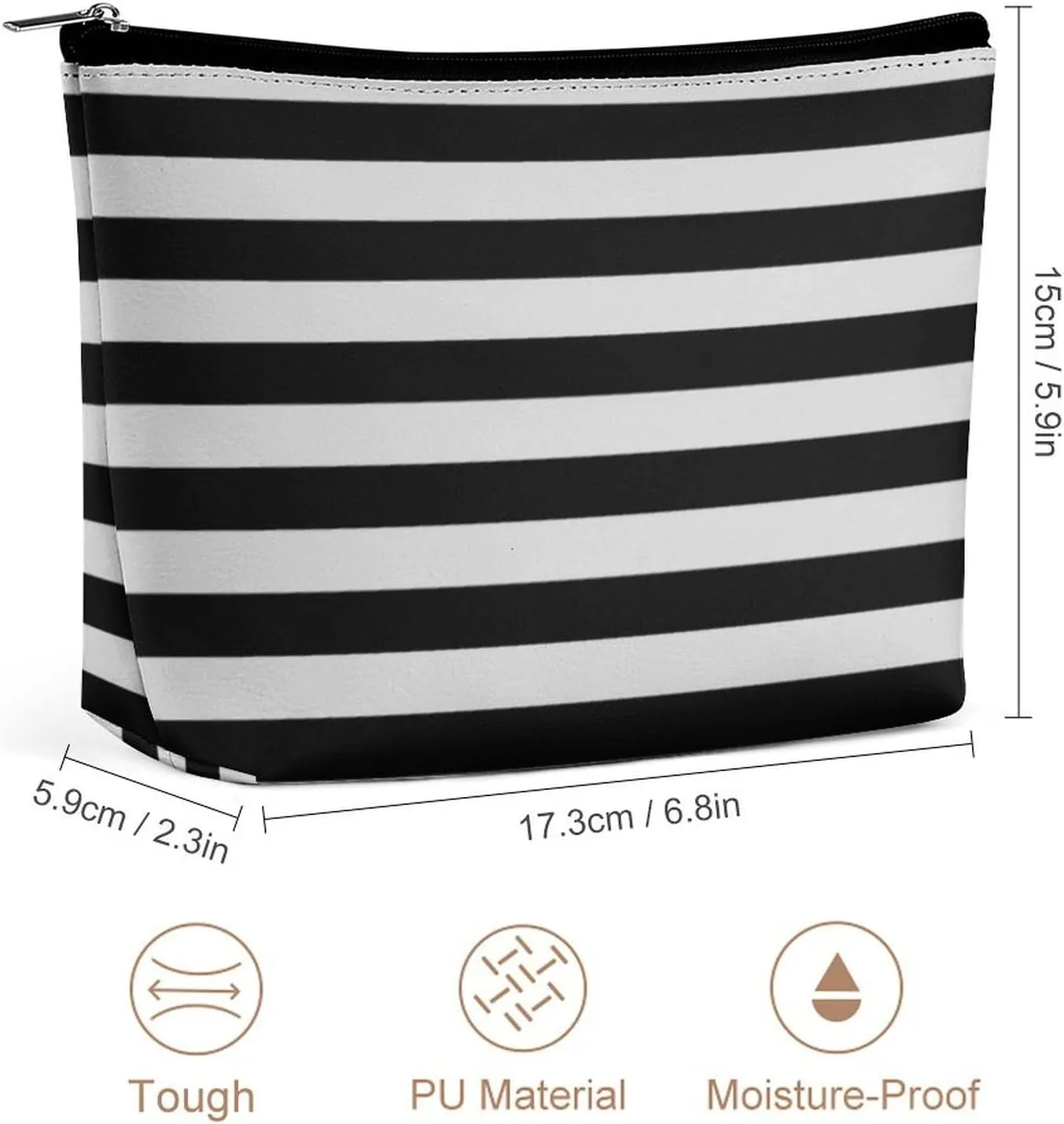 Travel Makeup Bag, Elegant Gray Black Bold Striped Pattern Cosmetic Bags for Women Large Capacity Waterproof Toiletry Pouch Make up Organizer