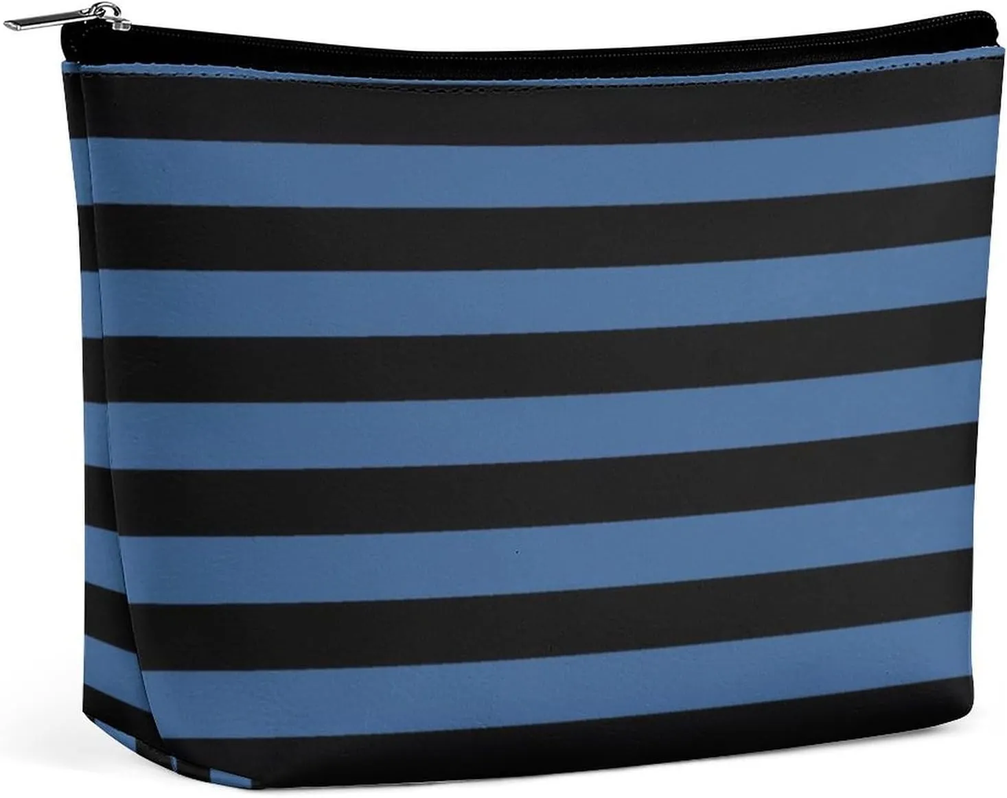 Travel Makeup Bag, Modern Blue Black Bold Striped Pattern Cosmetic Bags for Women Large Capacity Waterproof Toiletry Pouch Make up Organizer
