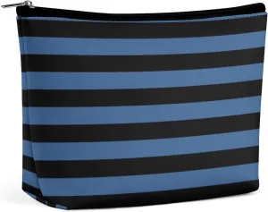 Travel Makeup Bag, Modern Blue Black Bold Striped Pattern Cosmetic Bags for Women Large Capacity Waterproof Toiletry Pouch Make up Organizer