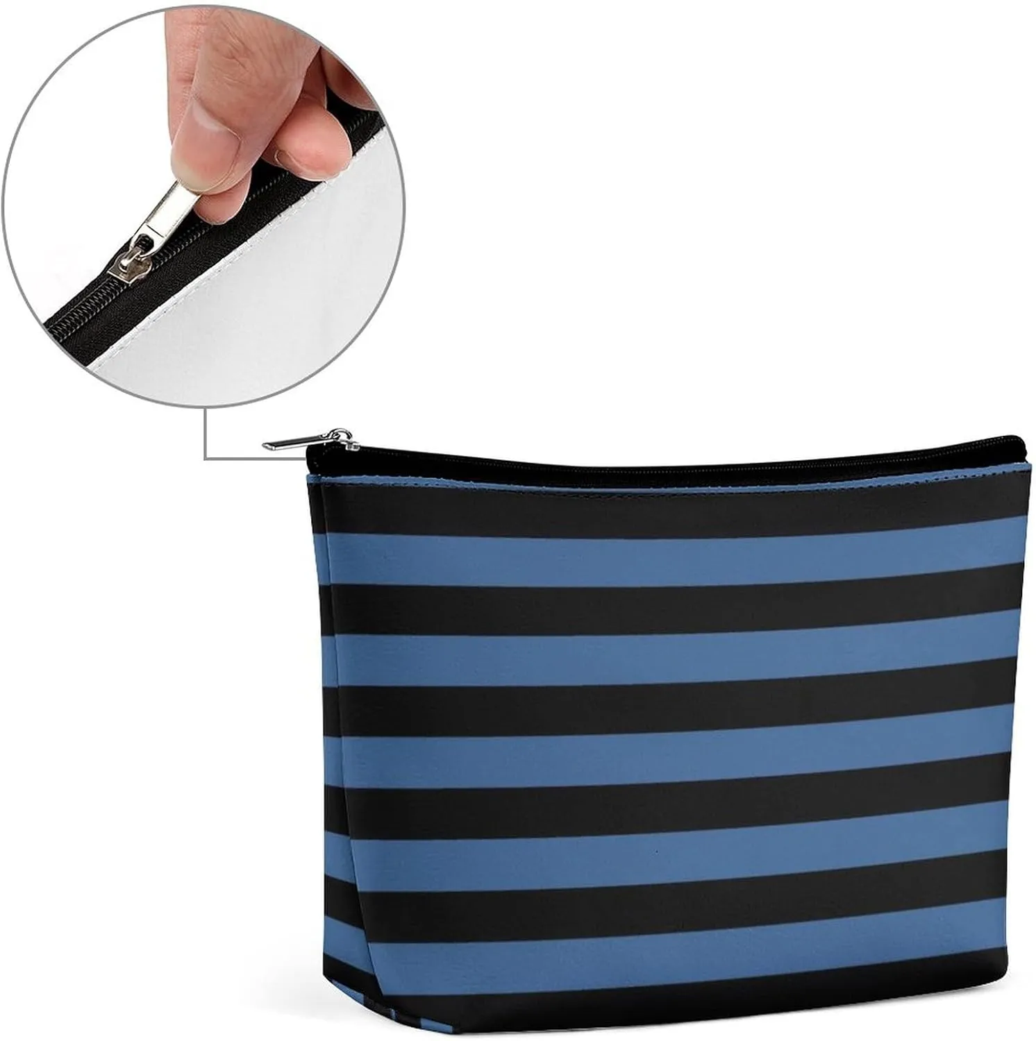 Travel Makeup Bag, Modern Blue Black Bold Striped Pattern Cosmetic Bags for Women Large Capacity Waterproof Toiletry Pouch Make up Organizer
