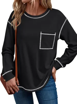 Trendy Queen Womens Crewneck Sweatshirts Long Sleeve Shirts Lightweight Sweaters Fall Tops Fashion Outfits 2025