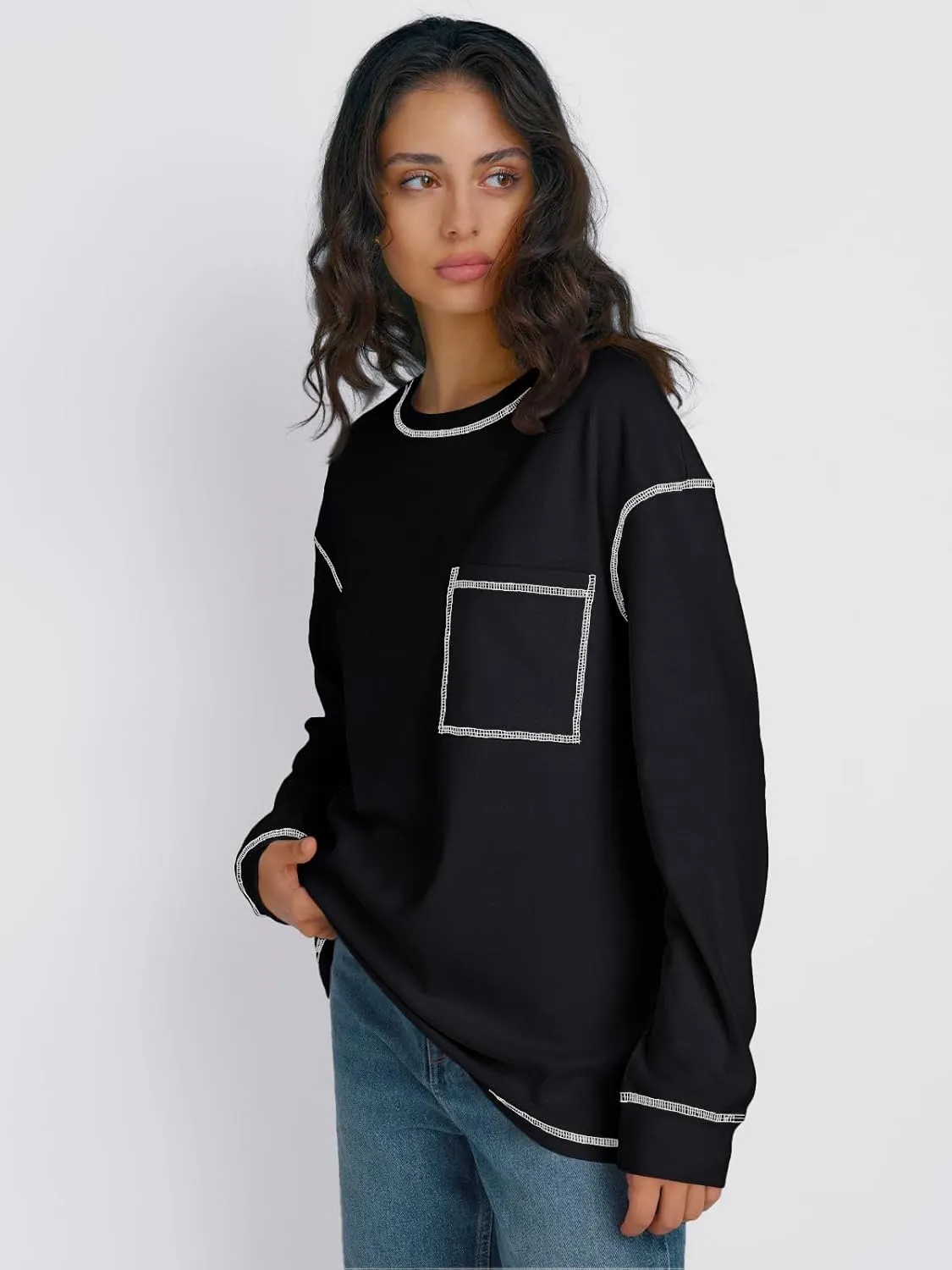 Trendy Queen Womens Crewneck Sweatshirts Long Sleeve Shirts Lightweight Sweaters Fall Tops Fashion Outfits 2025