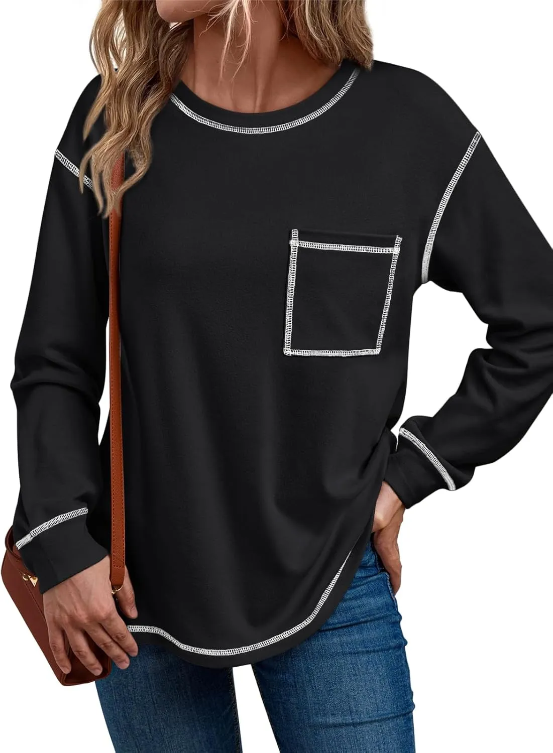 Trendy Queen Womens Crewneck Sweatshirts Long Sleeve Shirts Lightweight Sweaters Fall Tops Fashion Outfits 2025