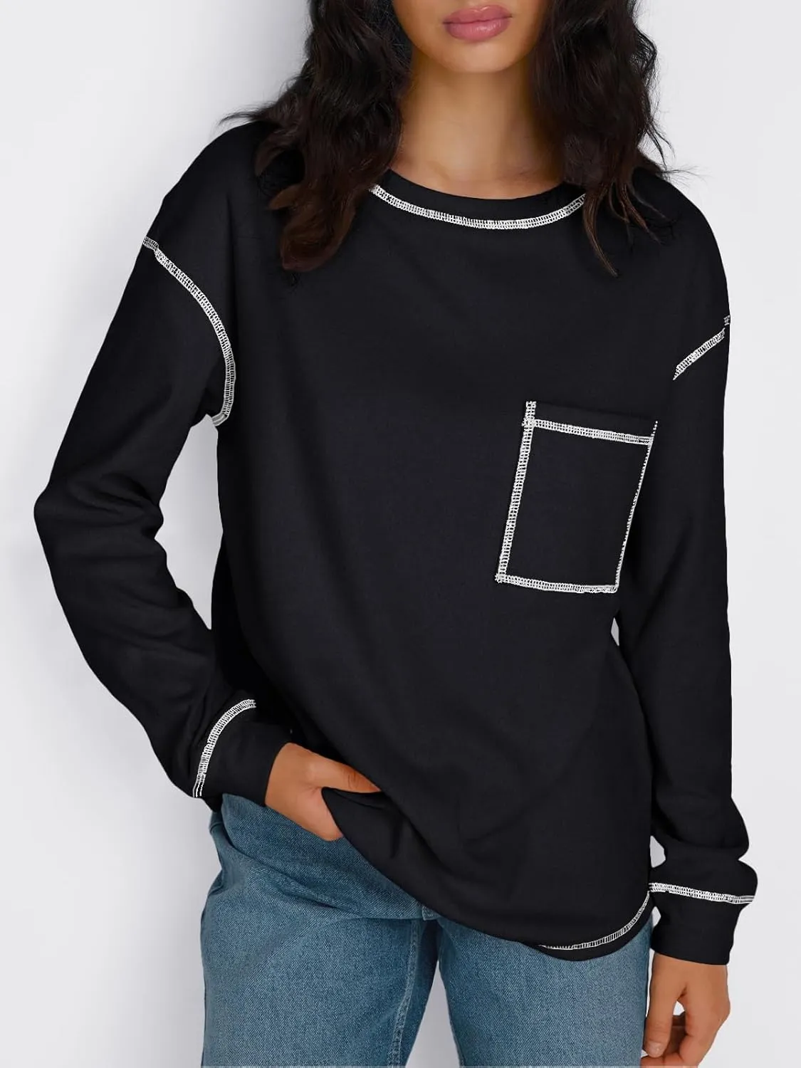 Trendy Queen Womens Crewneck Sweatshirts Long Sleeve Shirts Lightweight Sweaters Fall Tops Fashion Outfits 2025