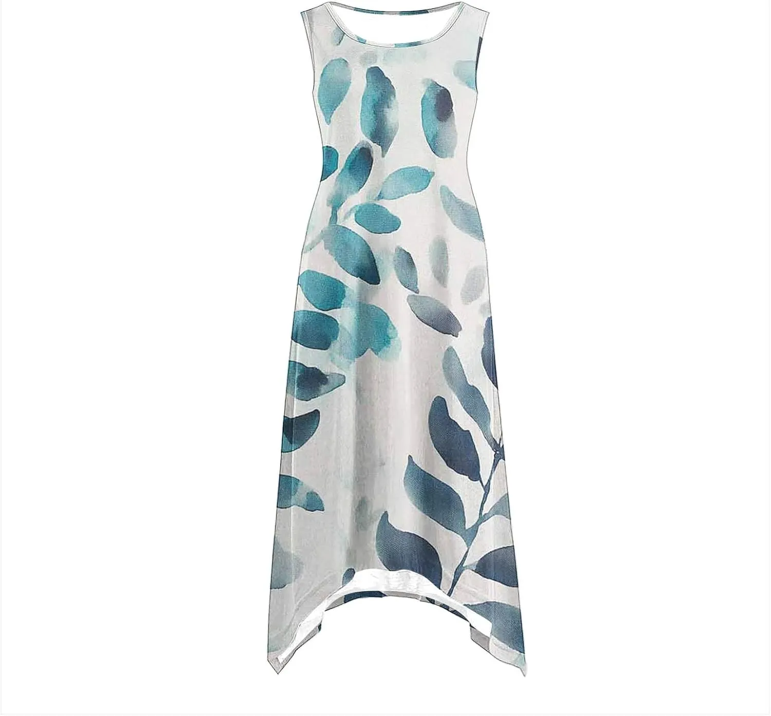 Trendy Summer Dress for Women Fashion Print Sundresses Slim Tank Top Round Neck Pockets Beach Vacation Dresses