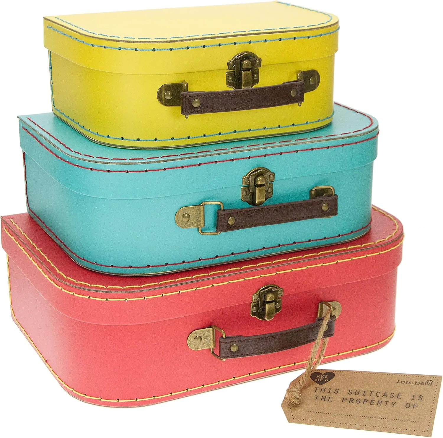 Unbekannt Sass & Belle Brights (Set of 3) Retro Suitcases, Red/Blue/Yellow, 29x20x10, Modern
