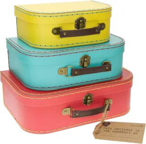 Unbekannt Sass & Belle Brights (Set of 3) Retro Suitcases, Red/Blue/Yellow, 29x20x10, Modern