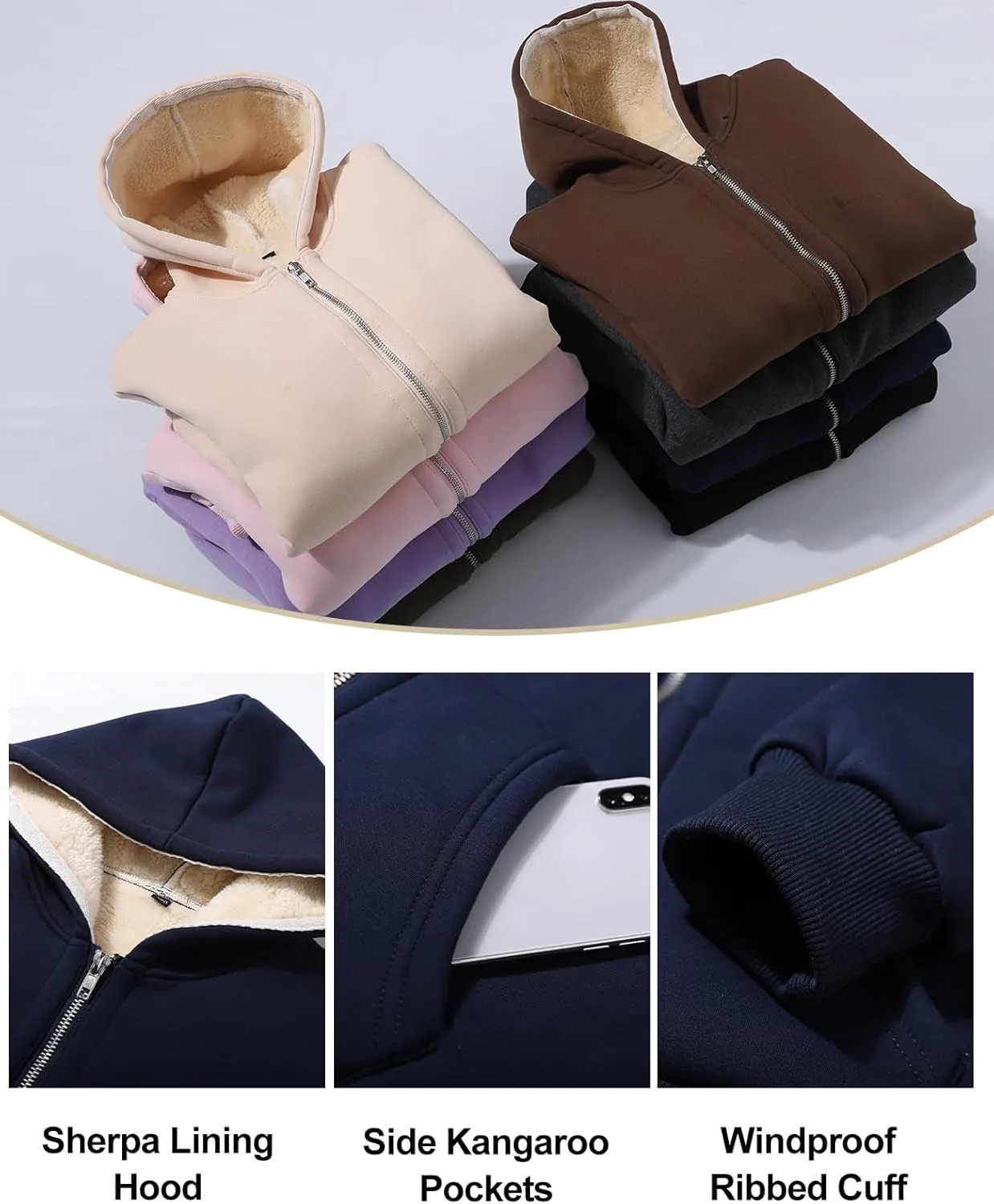 Unisex Boys Girls Sherpa Lined Fleece Jacket Hoodie Kids Warm Winter Zip Up Hooded Sweatshirt Jackets Coat 5-15Y