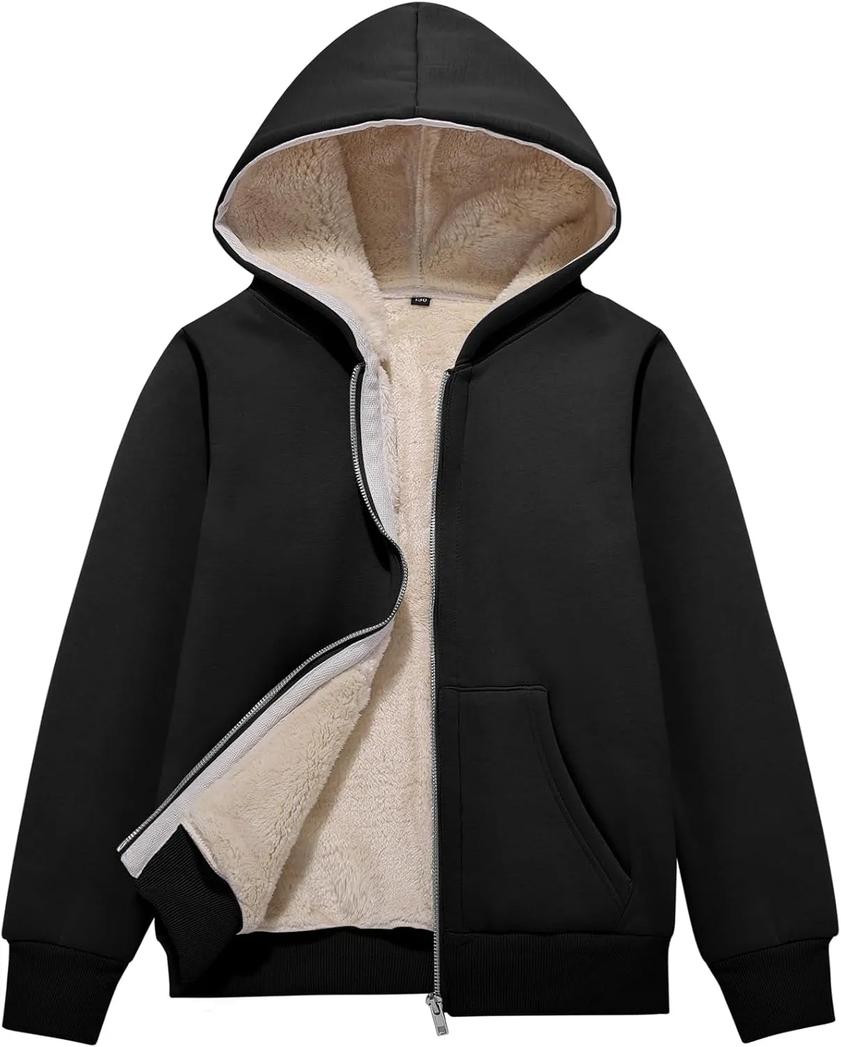 Unisex Boys Girls Sherpa Lined Fleece Jacket Hoodie Kids Warm Winter Zip Up Hooded Sweatshirt Jackets Coat 5-15Y