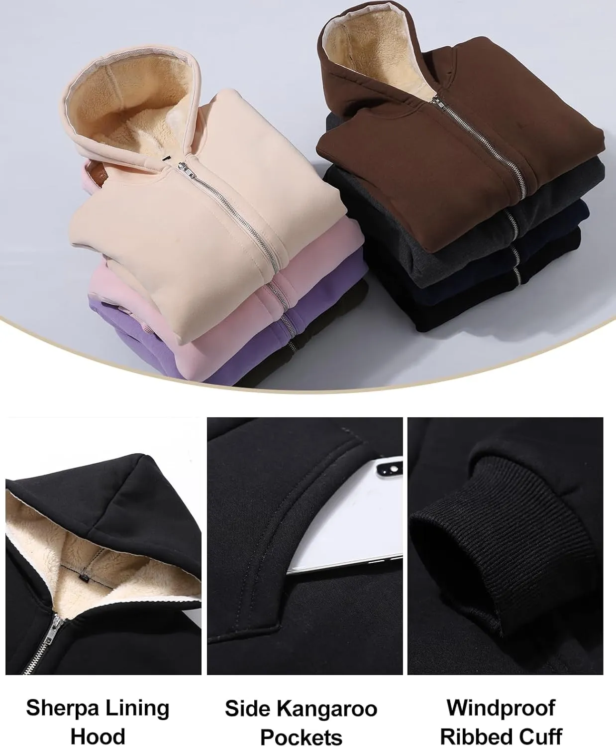 Unisex Boys Girls Sherpa Lined Fleece Jacket Hoodie Kids Warm Winter Zip Up Hooded Sweatshirt Jackets Coat 5-15Y