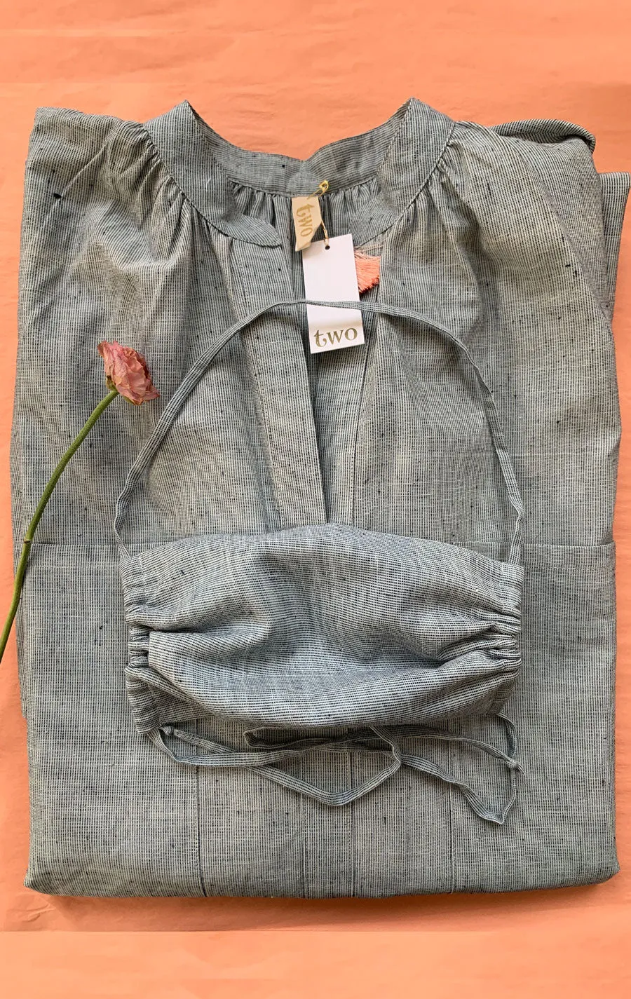 UNISEX Indigo Cotton Mask with Tie-New!