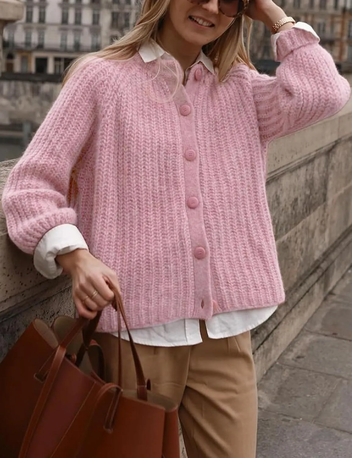 VDWIP Womens Cardigan Sweaters Button Down Chunky Knit Sweater Fall Loose Long Sleeve Cropped Cardigan