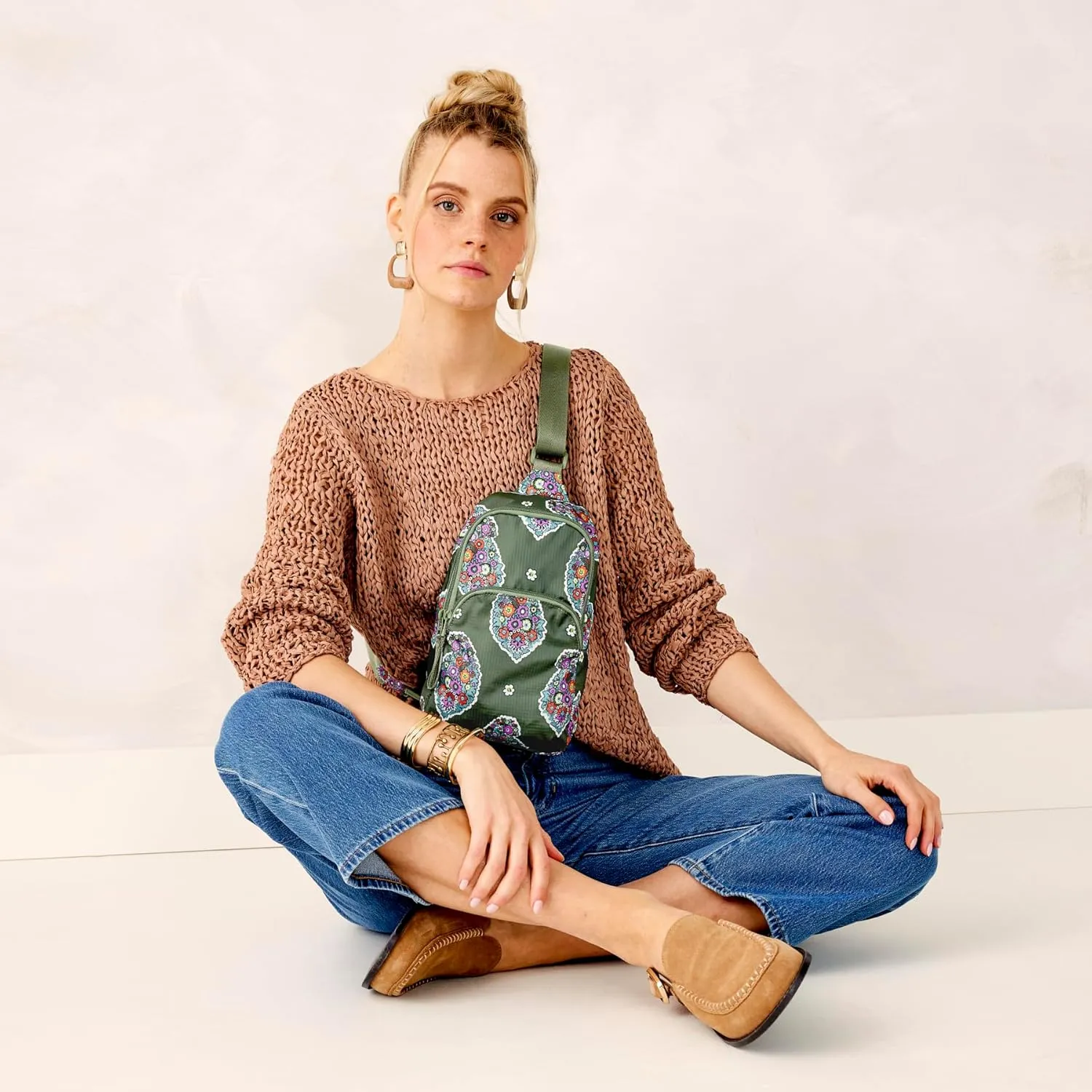 Vera Bradley Ripstop Lorman Sling Backpack, Kew Gardens Green