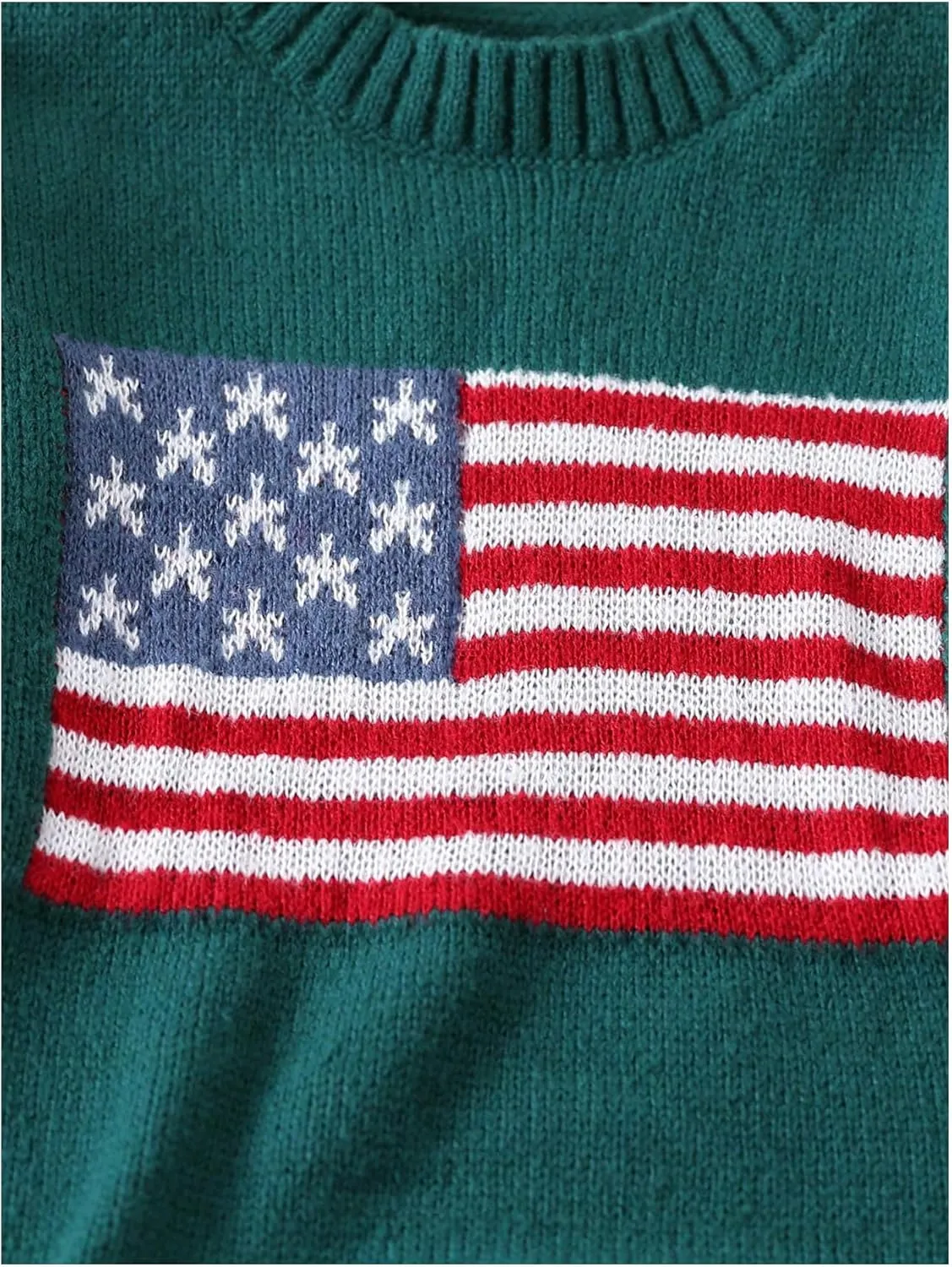 Verdusa Girl's American Flag Print Pullover Sweaters Round Neck Long Sleeve Knit Top