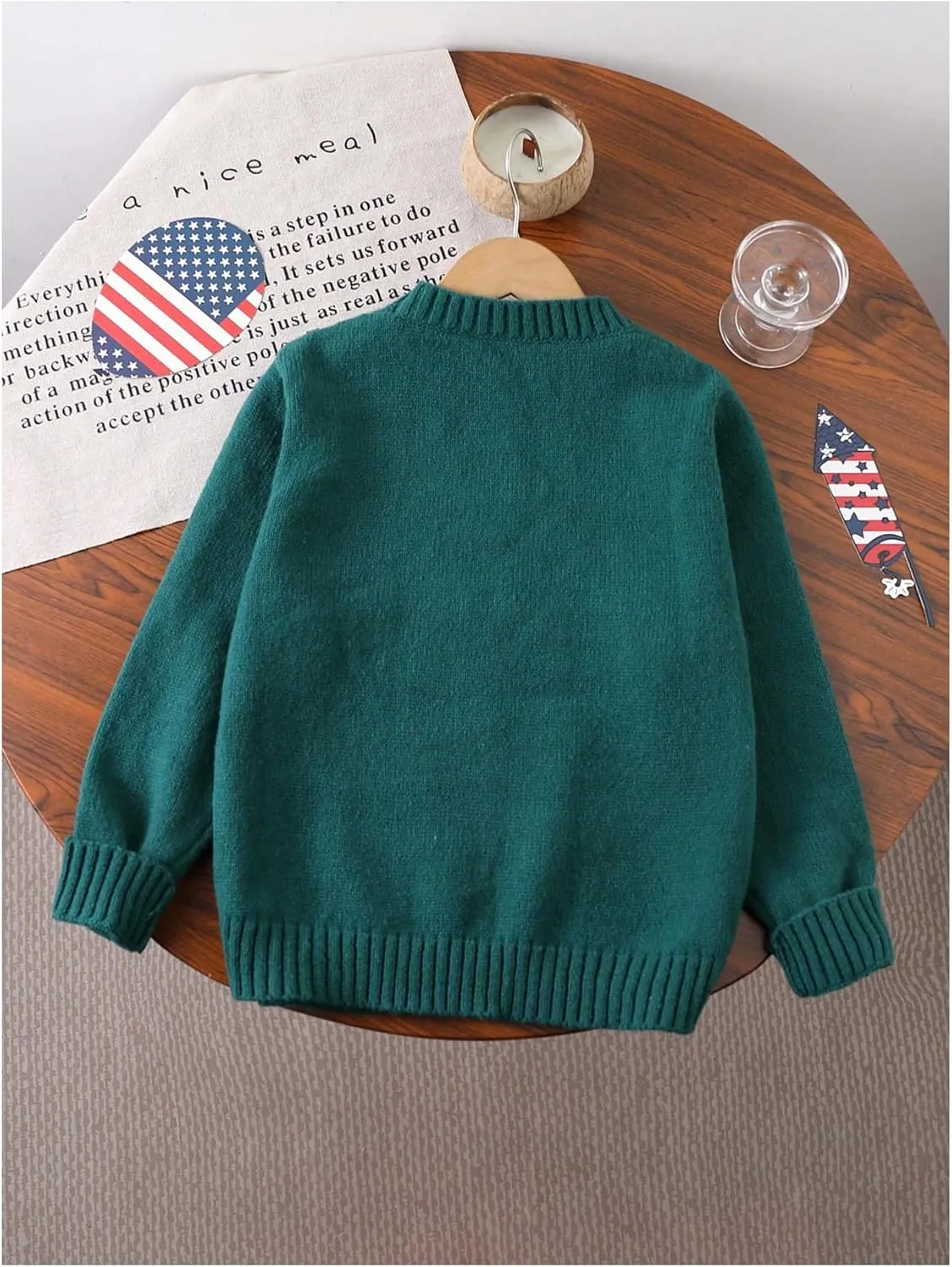 Verdusa Girl's American Flag Print Pullover Sweaters Round Neck Long Sleeve Knit Top