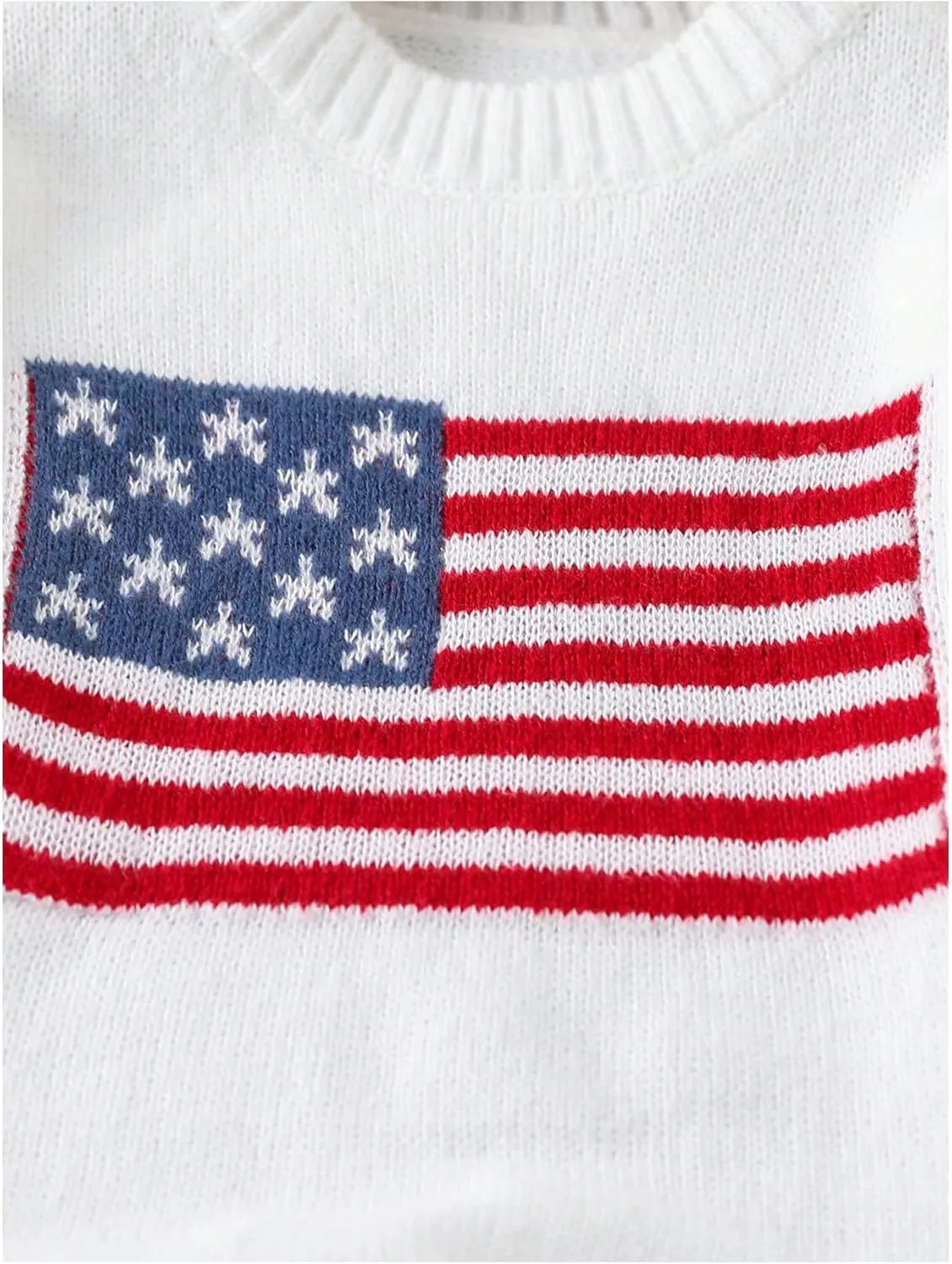 Verdusa Girl's American Flag Print Pullover Sweaters Round Neck Long Sleeve Knit Top