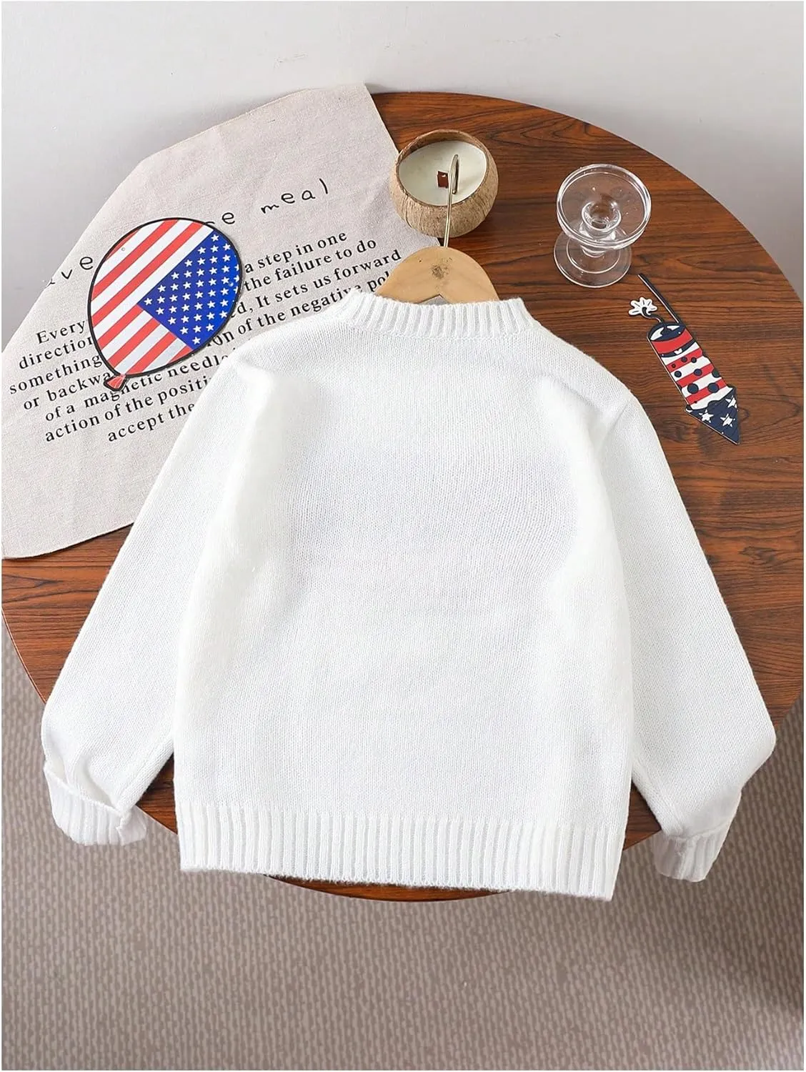 Verdusa Girl's American Flag Print Pullover Sweaters Round Neck Long Sleeve Knit Top