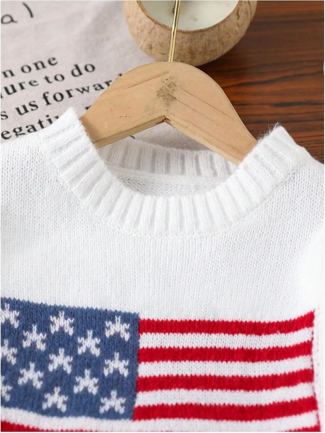 Verdusa Girl's American Flag Print Pullover Sweaters Round Neck Long Sleeve Knit Top