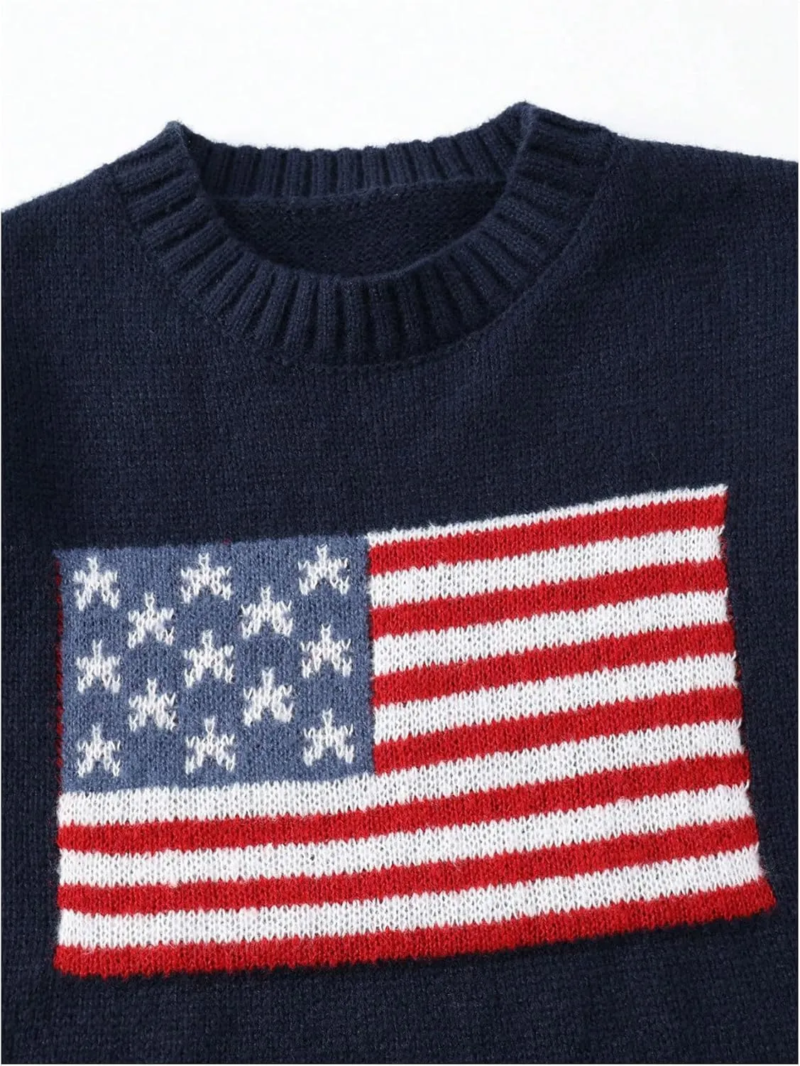 Verdusa Girl's American Flag Print Pullover Sweaters Round Neck Long Sleeve Knit Top