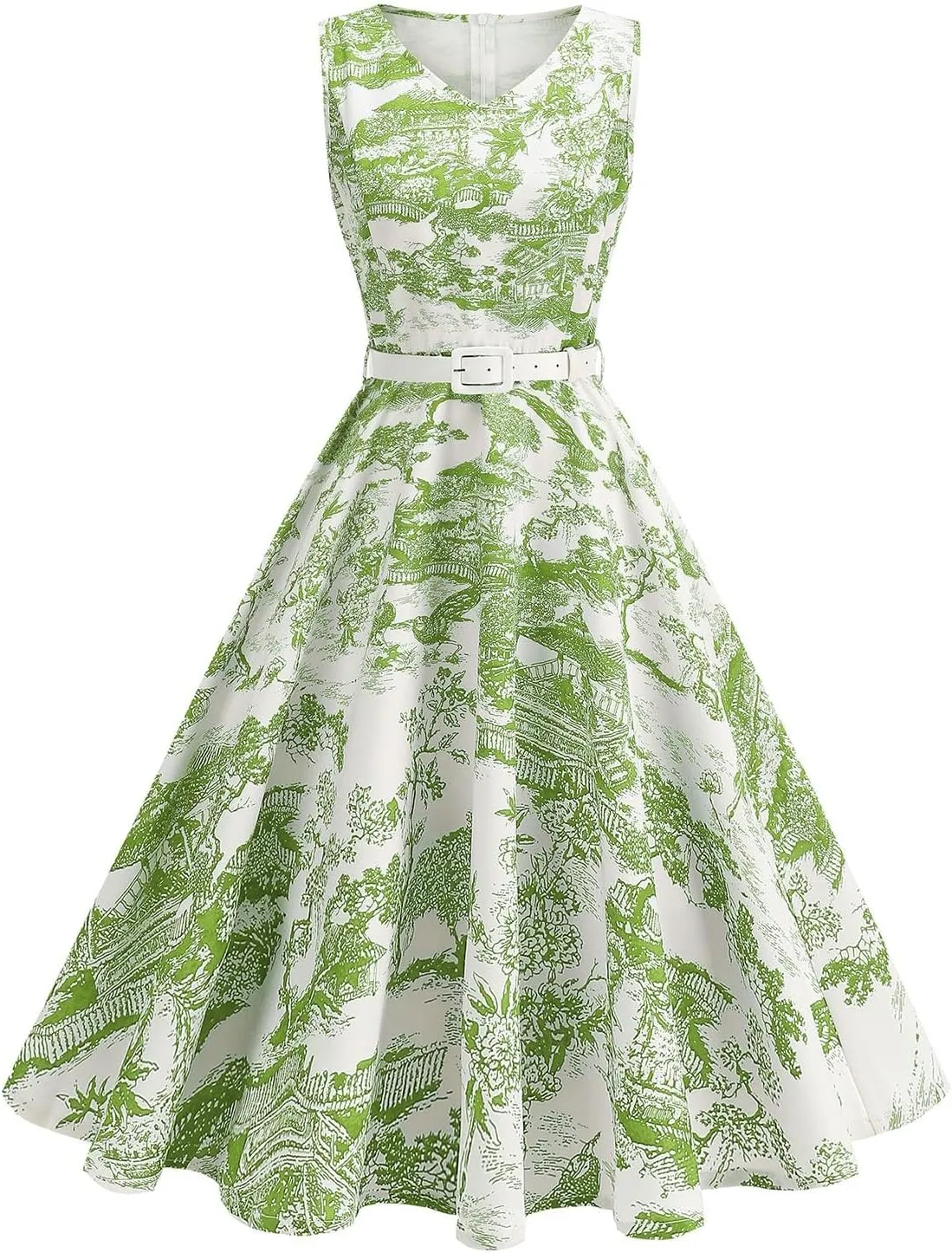 Vintage Dress for Women 1950s Tea Party Floral Print Hepburn Dresses Cocktail Swing Dress with Belt