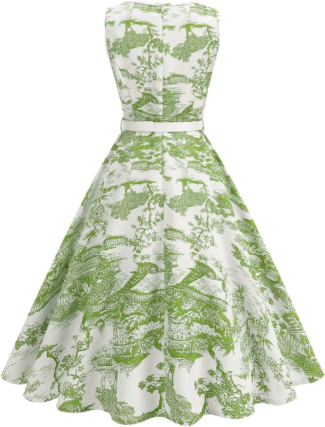 Vintage Dress for Women 1950s Tea Party Floral Print Hepburn Dresses Cocktail Swing Dress with Belt