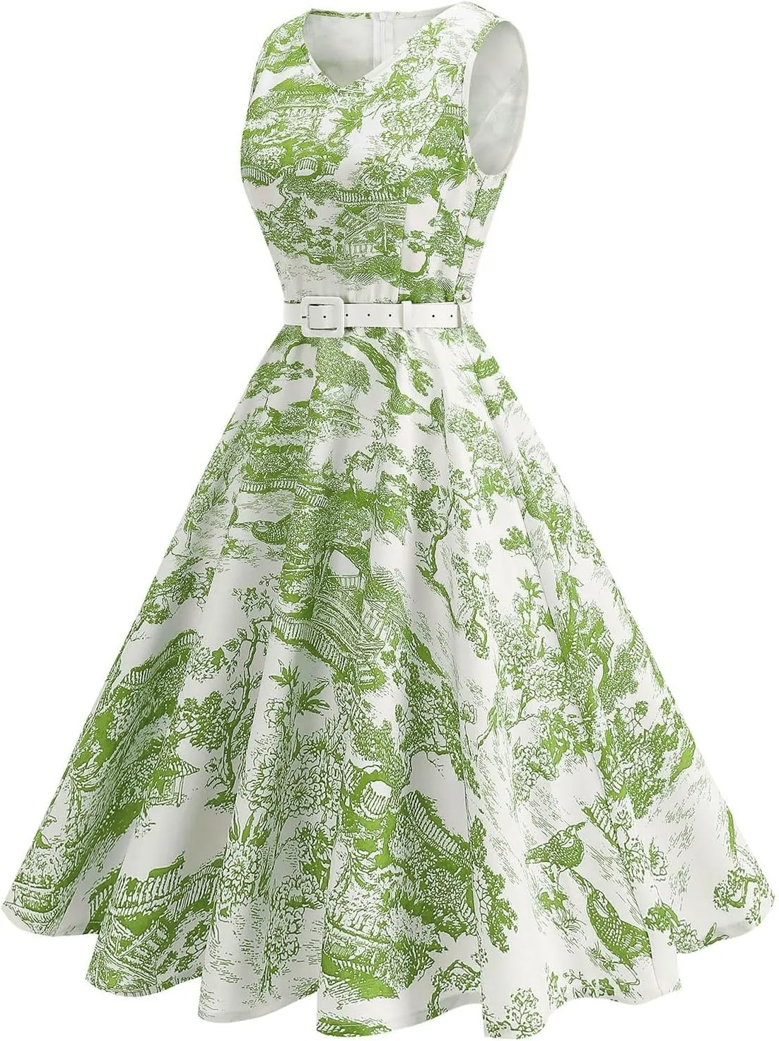 Vintage Dress for Women 1950s Tea Party Floral Print Hepburn Dresses Cocktail Swing Dress with Belt