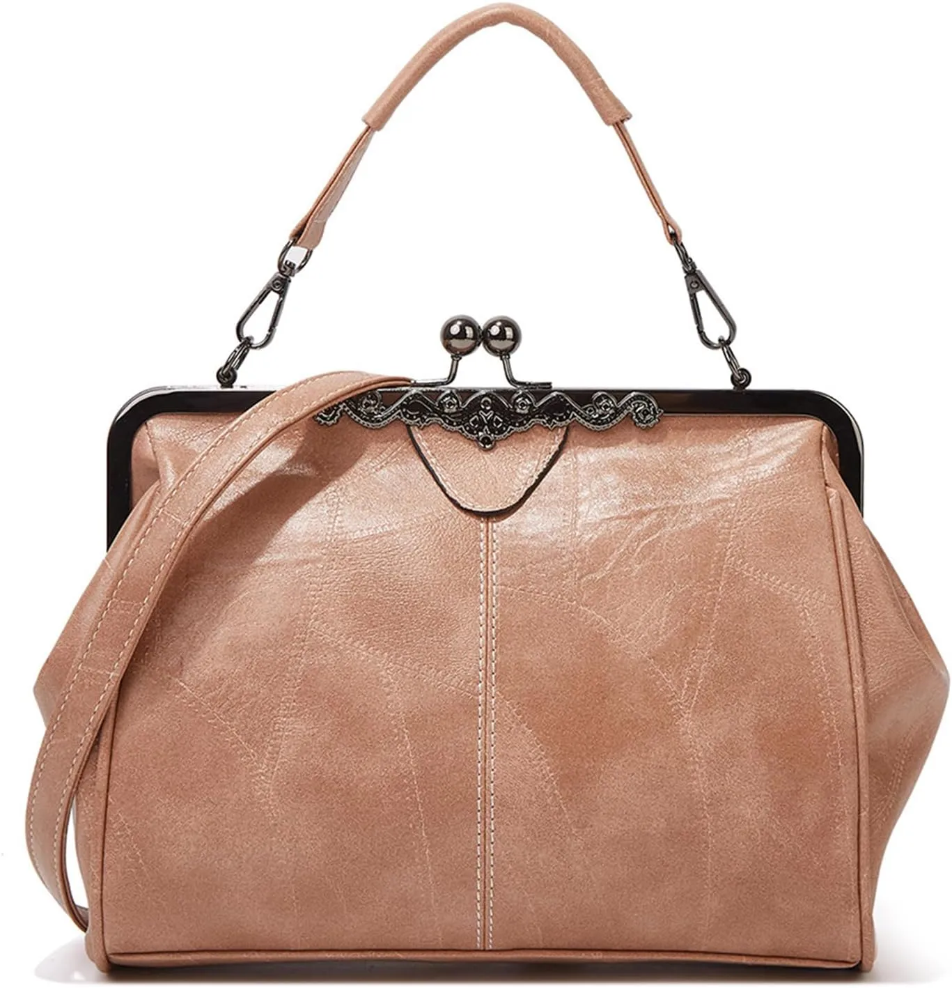 Vintage PU Leather Handbags for Women Stylish Kiss Lock Clutch Satchel Tote Purse Ladies Party Crossbody Shoulder Bagsbag1519OWOISS