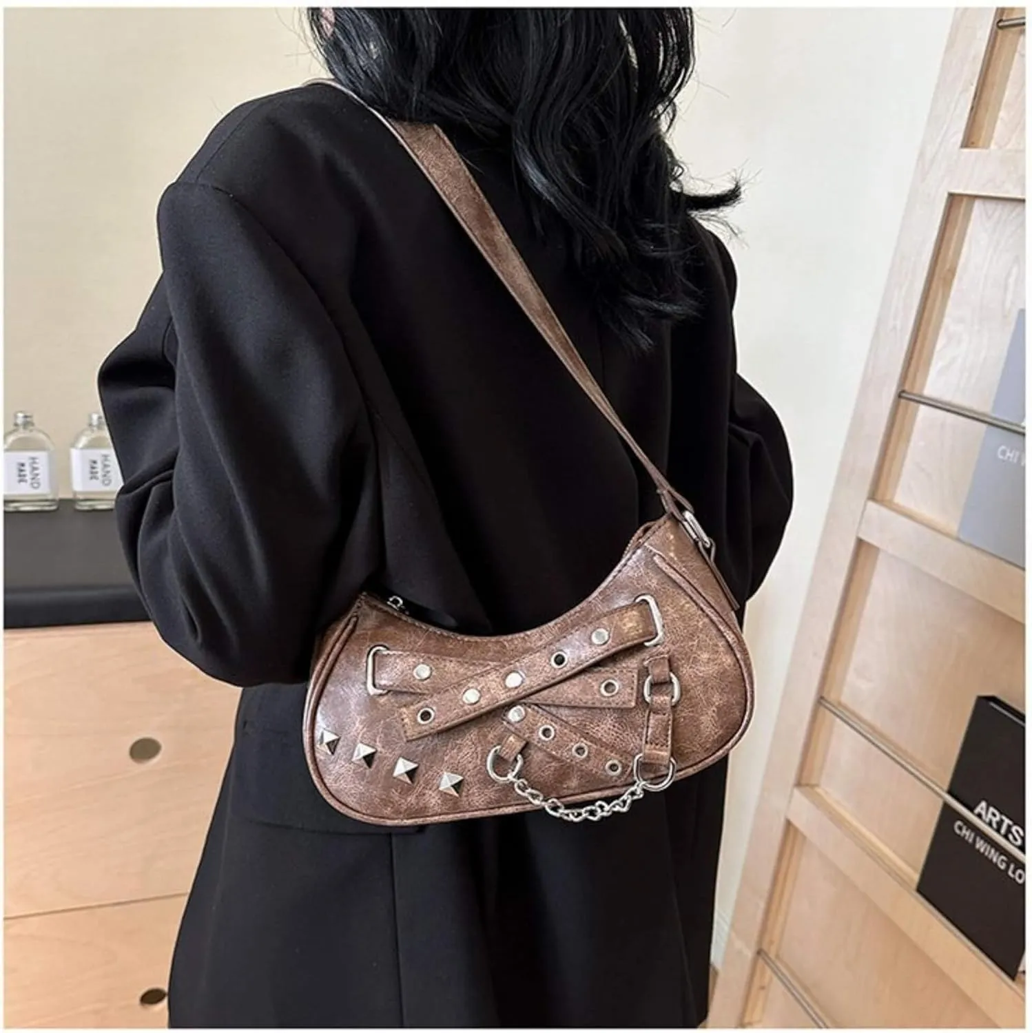 Vintage Y2K Punk Purse, Retro Fashion Gothic Tote Purse