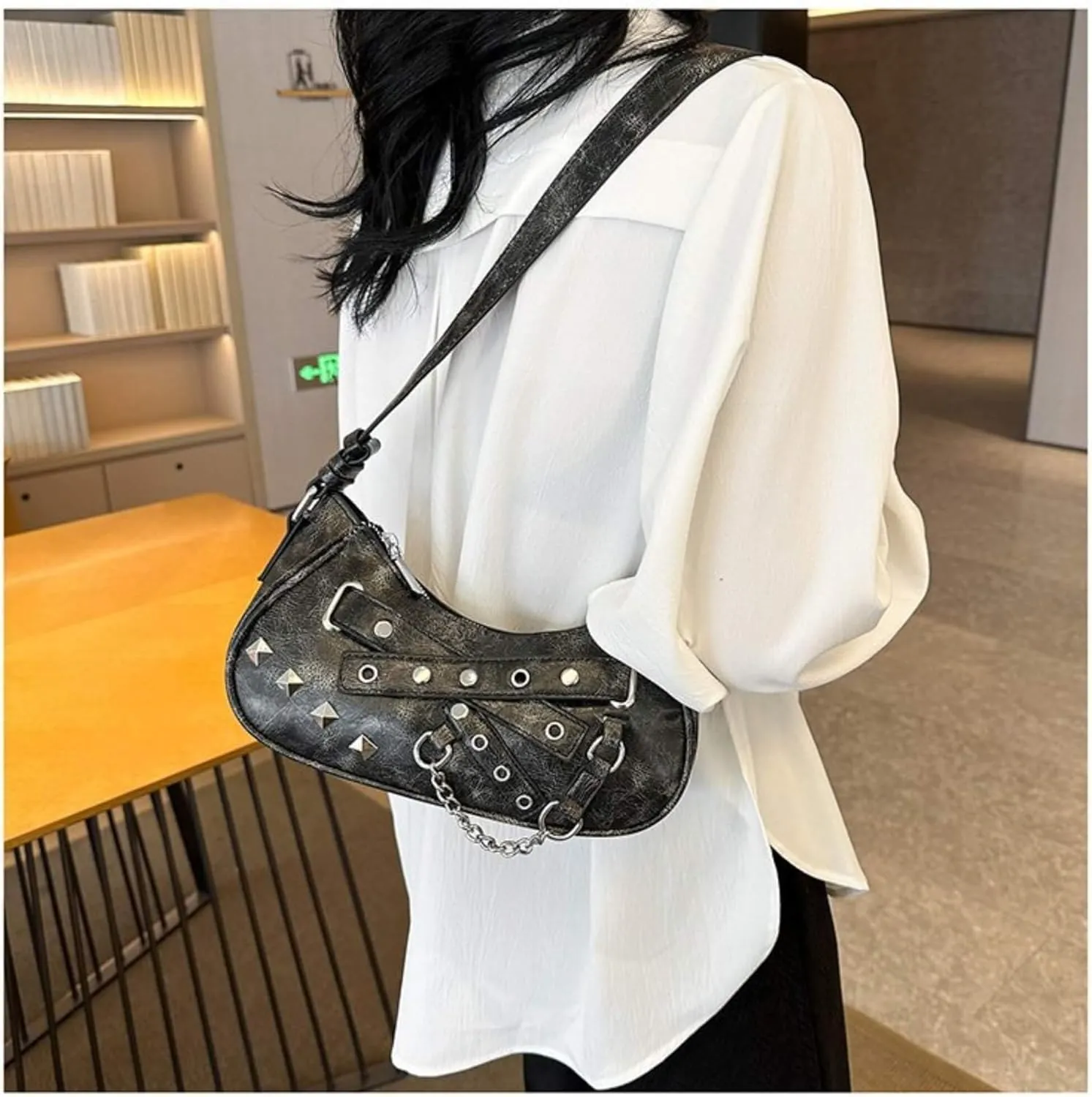 Vintage Y2K Punk Purse, Retro Fashion Gothic Tote Purse