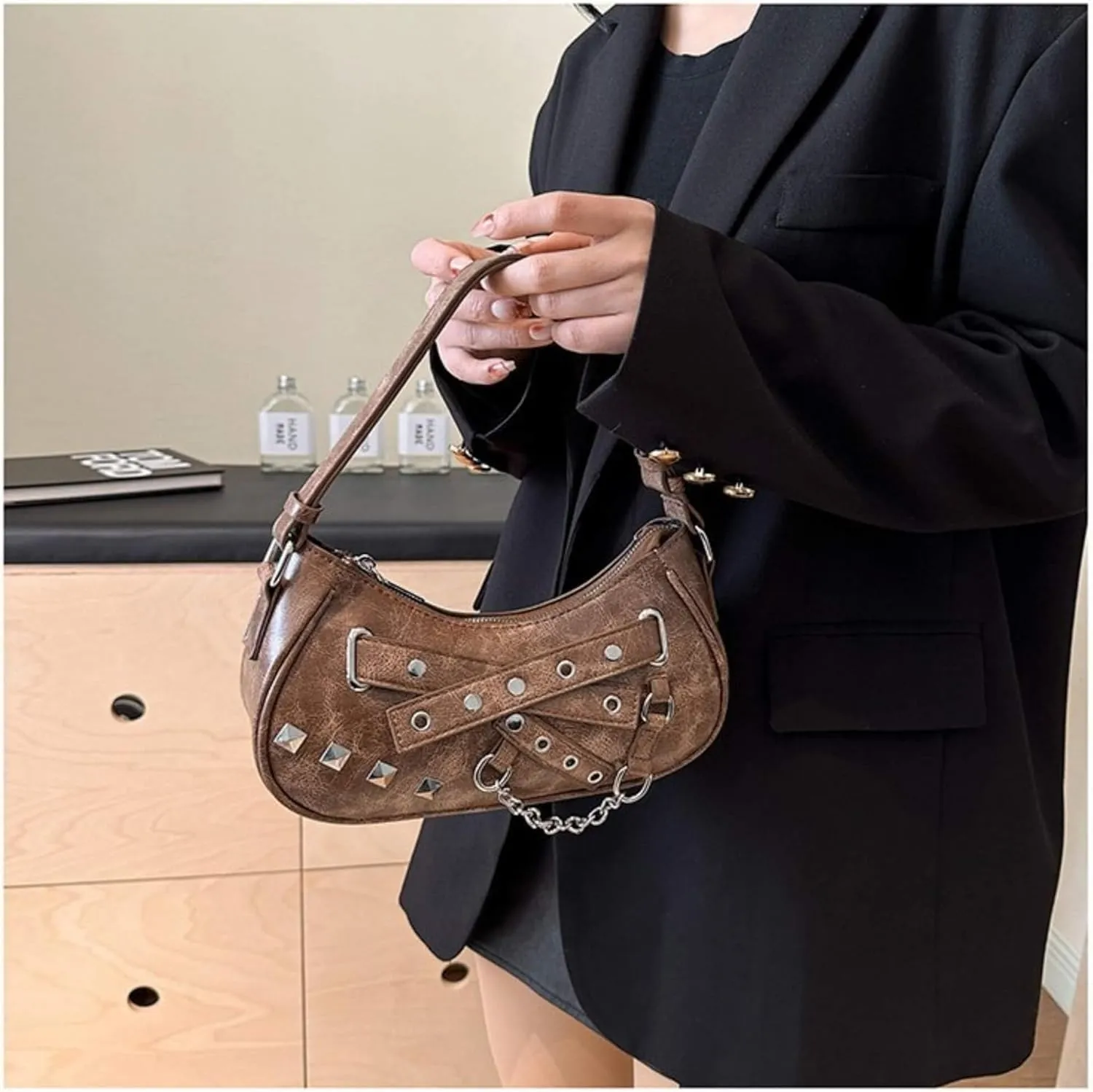 Vintage Y2K Punk Purse, Retro Fashion Gothic Tote Purse
