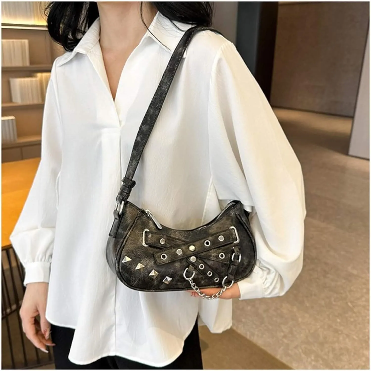 Vintage Y2K Punk Purse, Retro Fashion Gothic Tote Purse