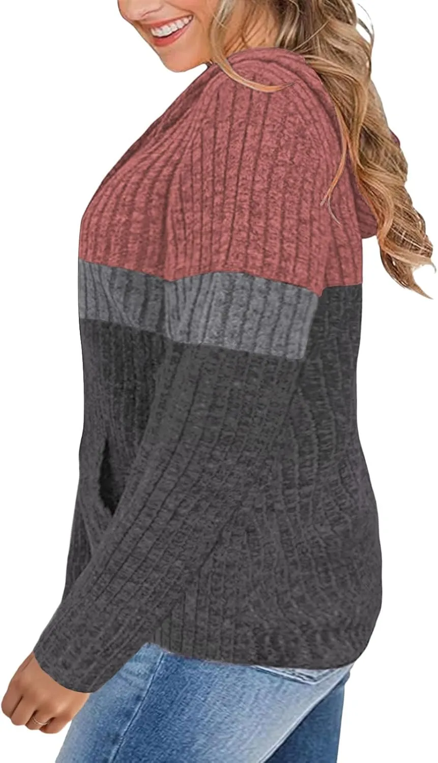 VISLILY Plus-Size-Hoodies for Women Casual Color Block Sweaters Long Sleeve Pullover Sweatshirts Cute Loose Tops with Pocket