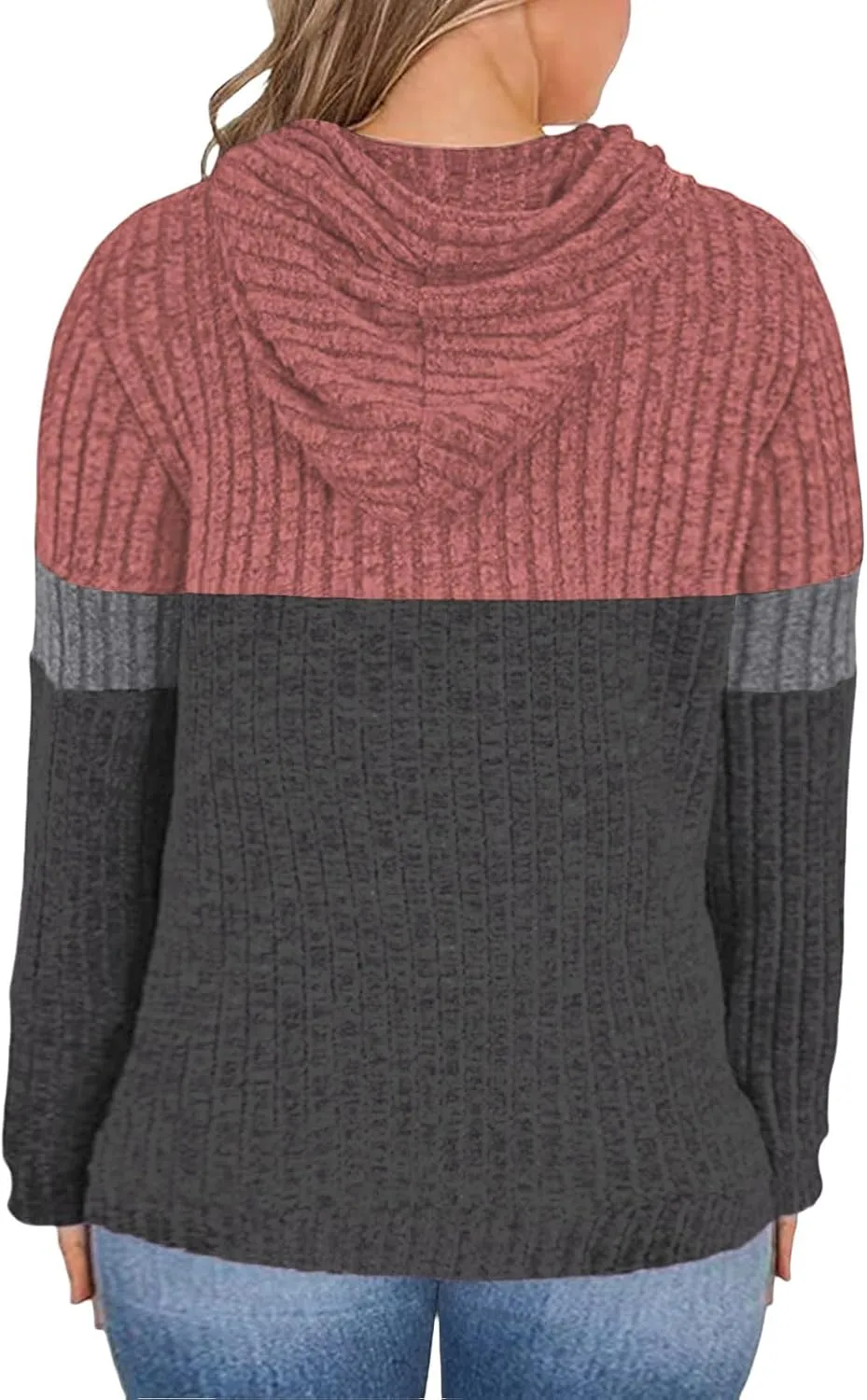 VISLILY Plus-Size-Hoodies for Women Casual Color Block Sweaters Long Sleeve Pullover Sweatshirts Cute Loose Tops with Pocket