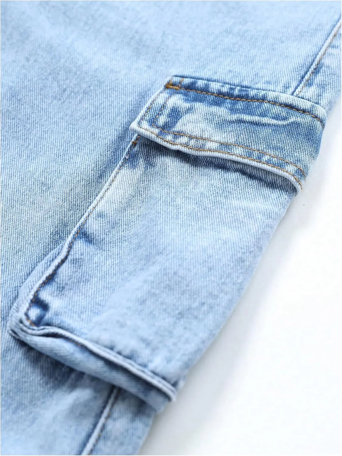 WDIRARA Girl's Casual High Waisted Cargo Jeans Wide Leg Denim Pants with Pockets