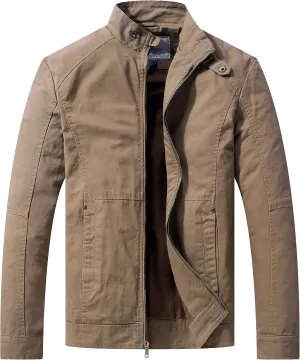WenVen Men's Casual Canvas Cotton Military Jacket Lightweight Zip Up Outwear