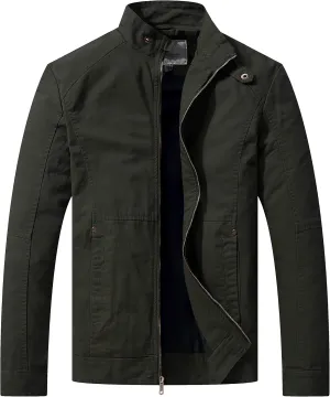 WenVen Men's Casual Canvas Cotton Military Jacket Lightweight Zip Up Outwear