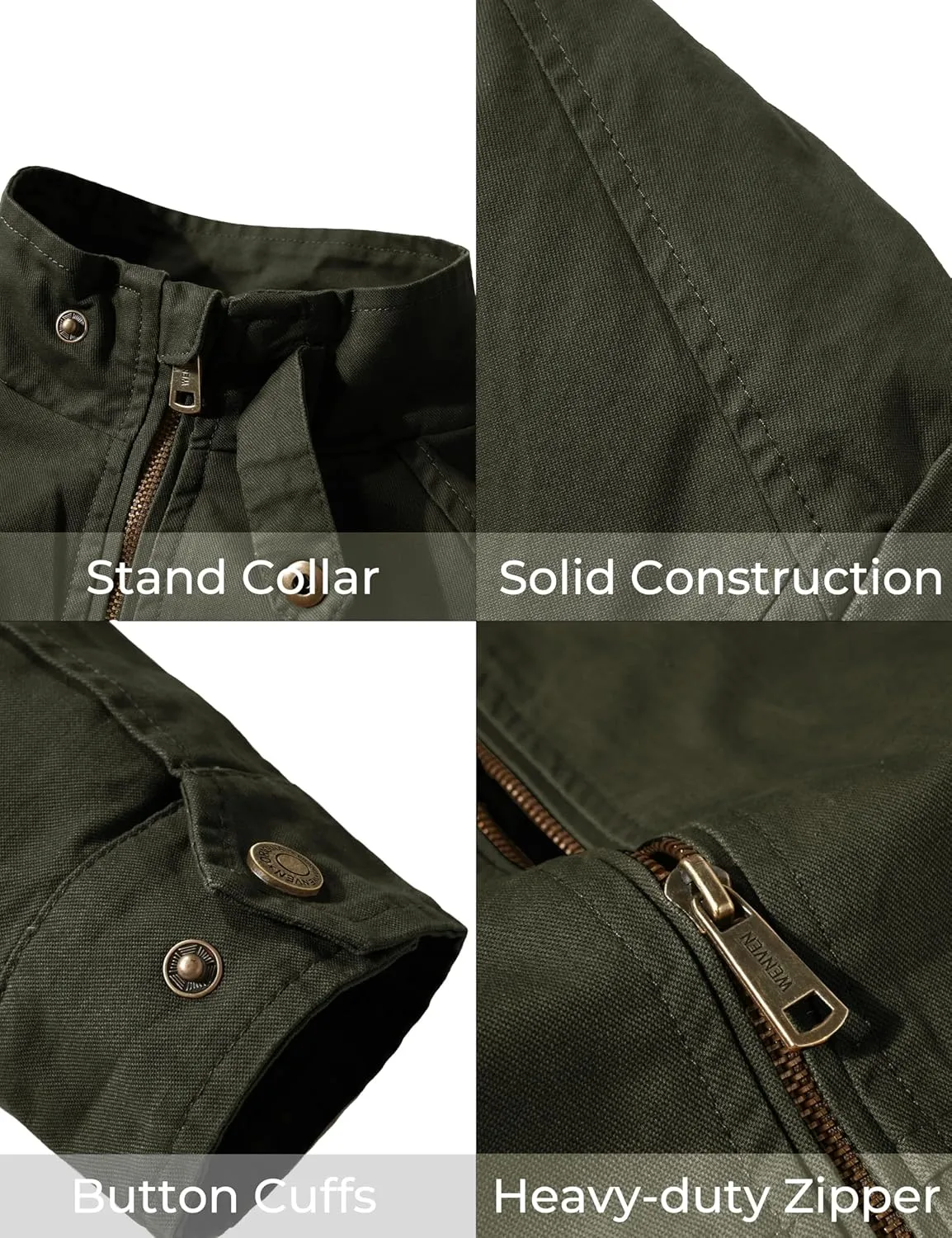 WenVen Men's Casual Canvas Cotton Military Jacket Lightweight Zip Up Outwear