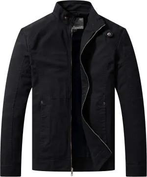 WenVen Men's Casual Canvas Cotton Military Jacket Lightweight Zip Up Outwear