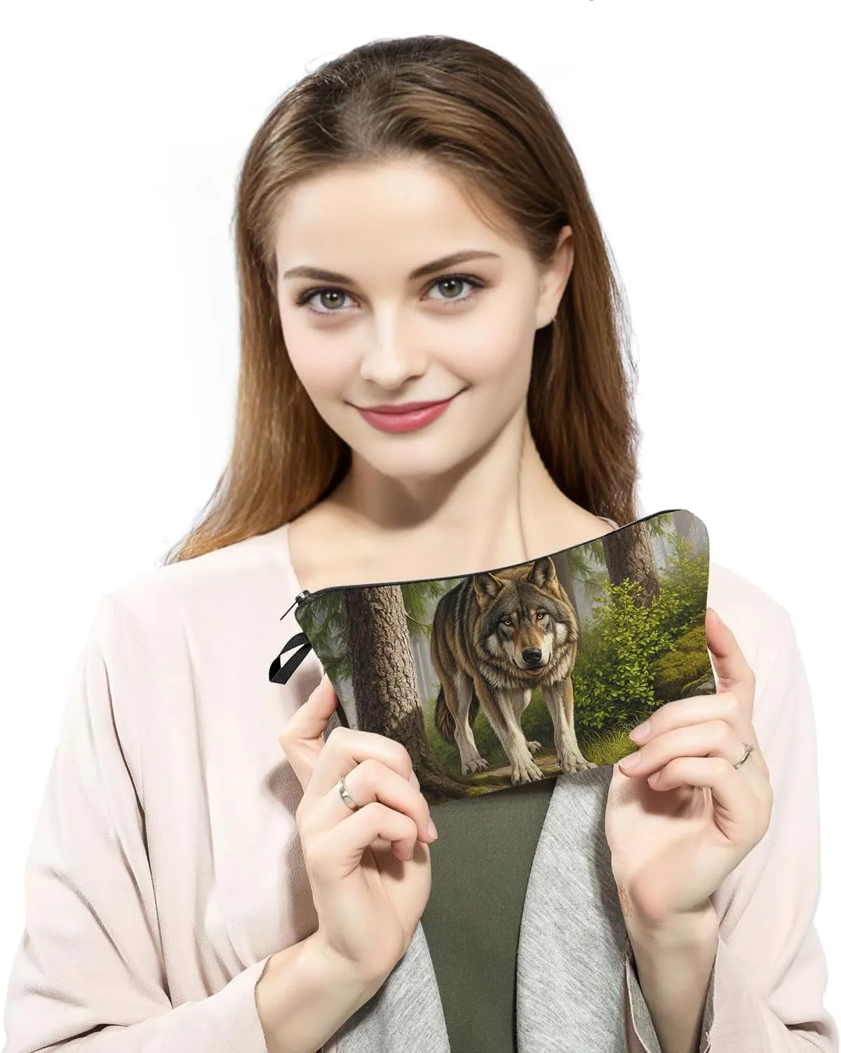 Wolf Print Cosmetic Bag Bold Wilderness Design Makeup Organizer Adventure Travel & Daily Essentials Pouch Unique Gift for Camping Enthusiasts/Nature Lovers
